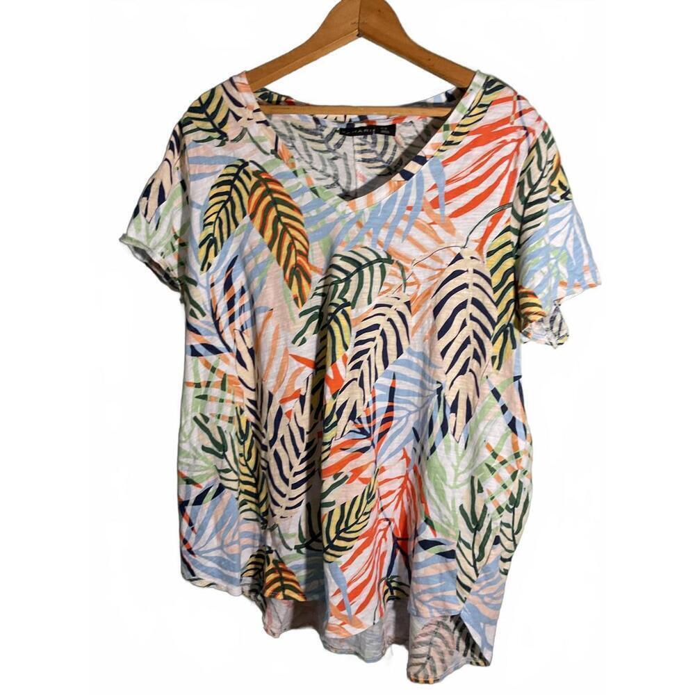Tahari Women's Short Sleeve V-Neck Leaf Print T-Shirt 1X